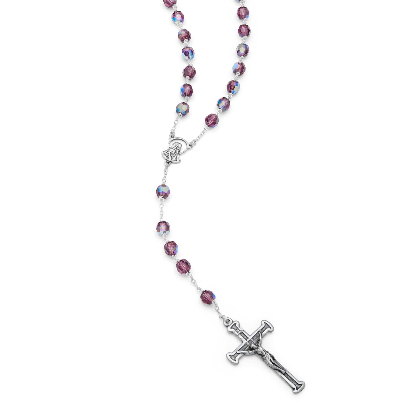 MONDO CATTOLICO Prayer Beads 43 cm (16.9 in) / 6 mm (0.23 in) Swarovski Amethyst Sterling Silver Rosary