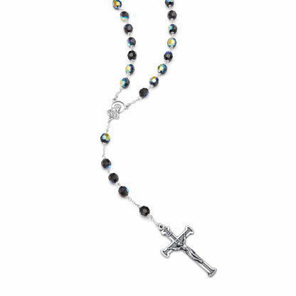 MONDO CATTOLICO Prayer Beads 43 cm (16.9) / 6 mm (0.23 in) Swarovski Dark Blue Sterling Silver Rosary