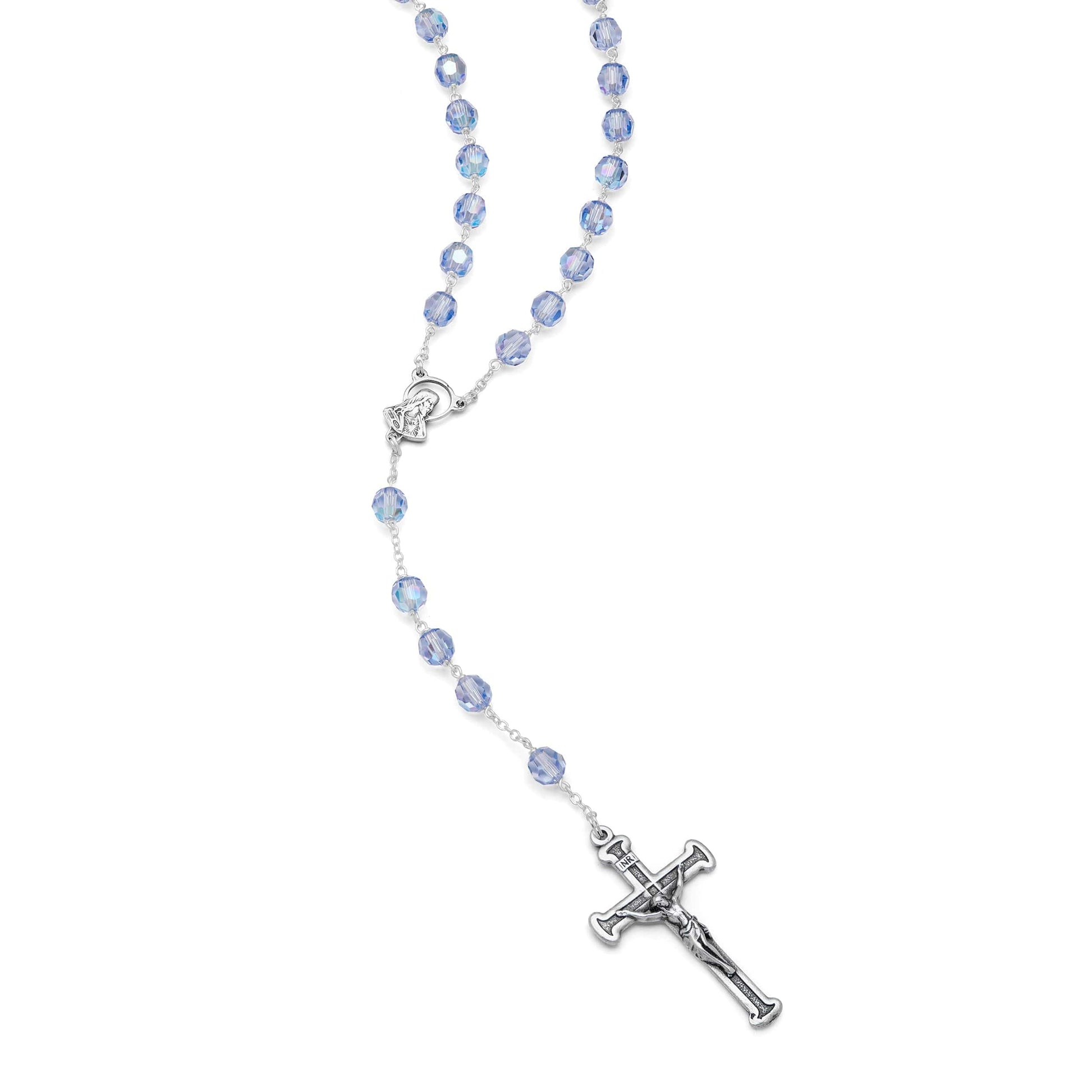 MONDO CATTOLICO Prayer Beads 43 cm (16.9 in) / 6 mm (0.23 in) Swarovski Sapphire Sterling Silver Rosary