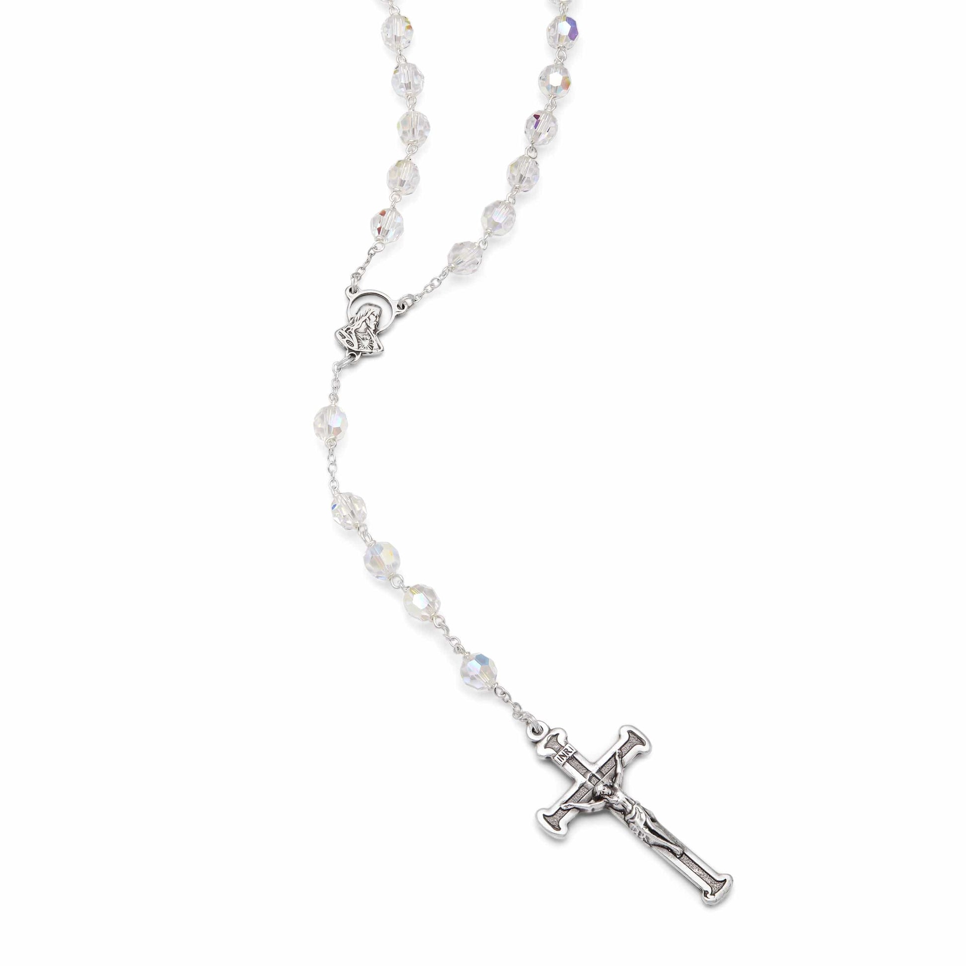 MONDO CATTOLICO Prayer Beads 43 cm (16.9 in) / 6 mm (0.23 in) Swarovski White Crystal Sterling Silver Rosary