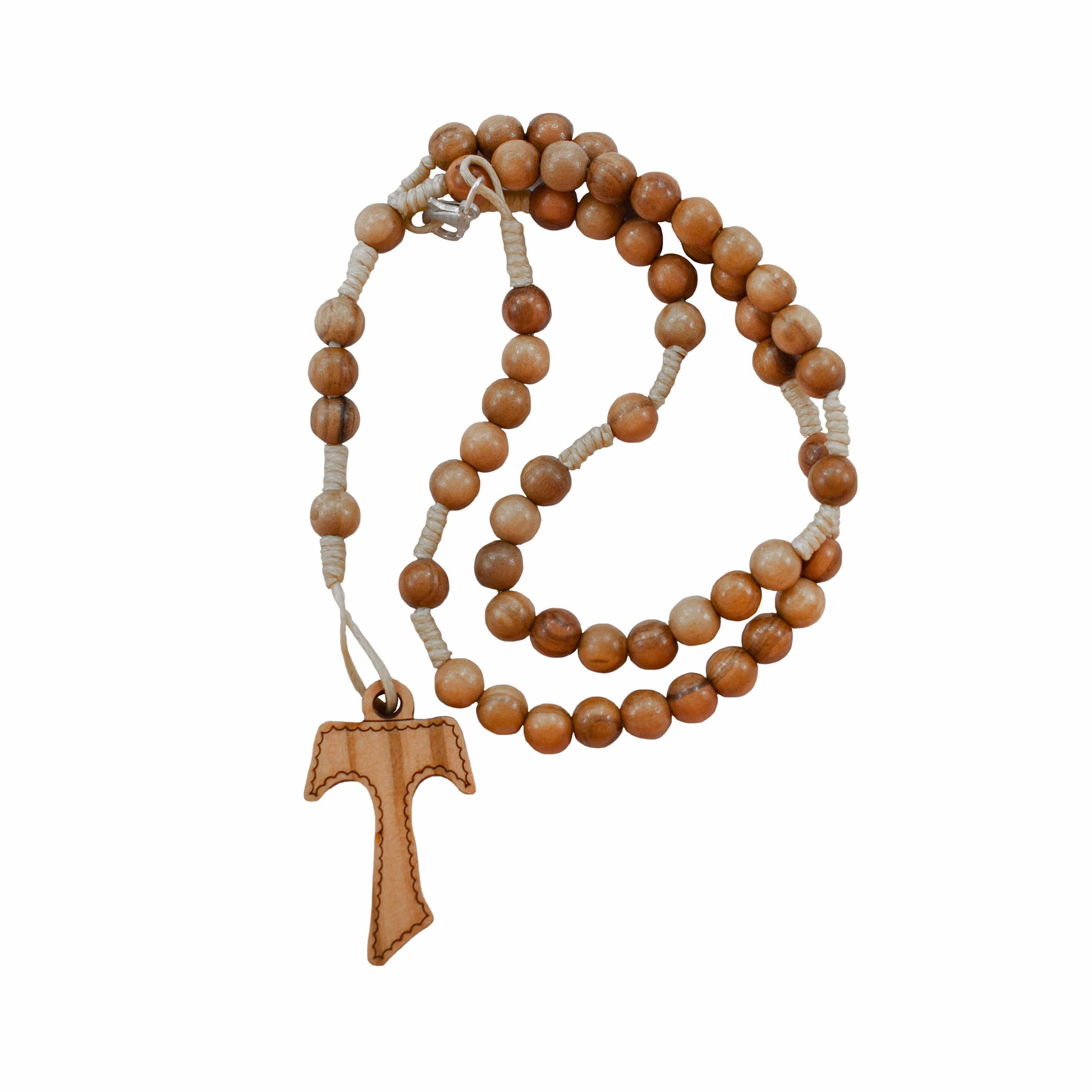 MONDO CATTOLICO Prayer Beads Tau Cross Rosary Olive Wood Rosary Beads