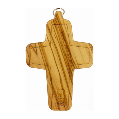 MONDO CATTOLICO 12 cm (4.72 in) The Good Shepherd Cross in Metal With Olive Wood Back