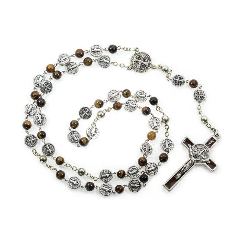 MONDO CATTOLICO Prayer Beads Tiger's Eye Saint Benedict Rosary