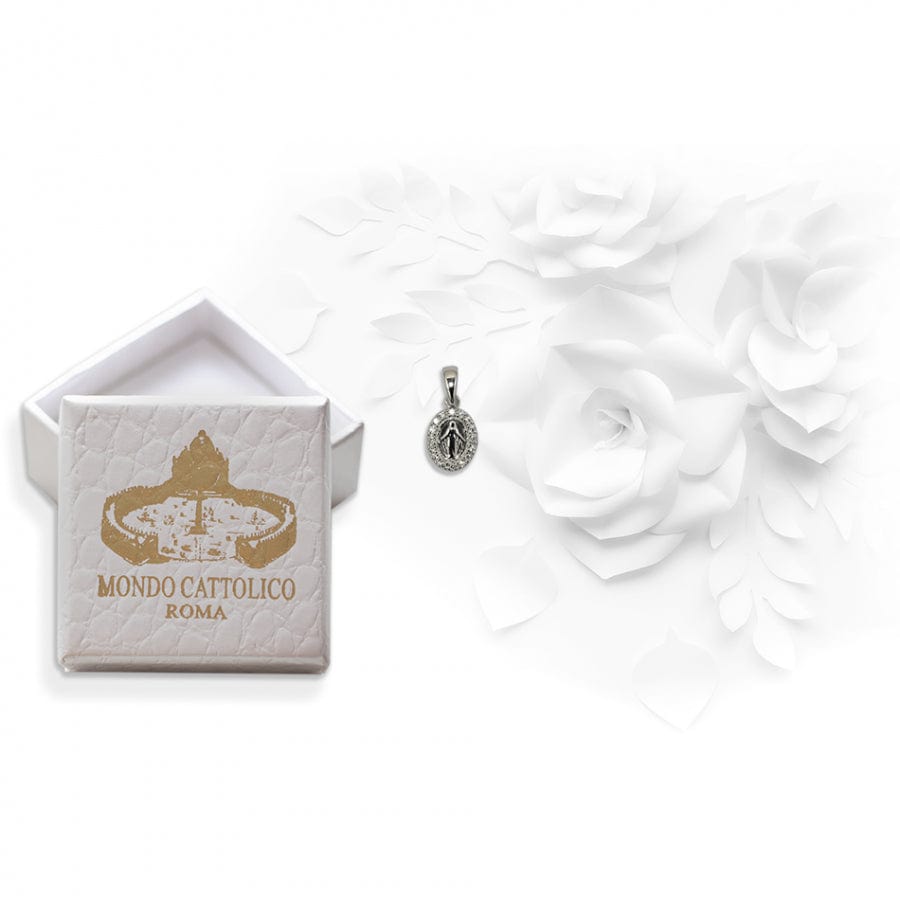 MONDO CATTOLICO Jewelry Tiny Pendant of Miraculous Mary Pendant White Gold
