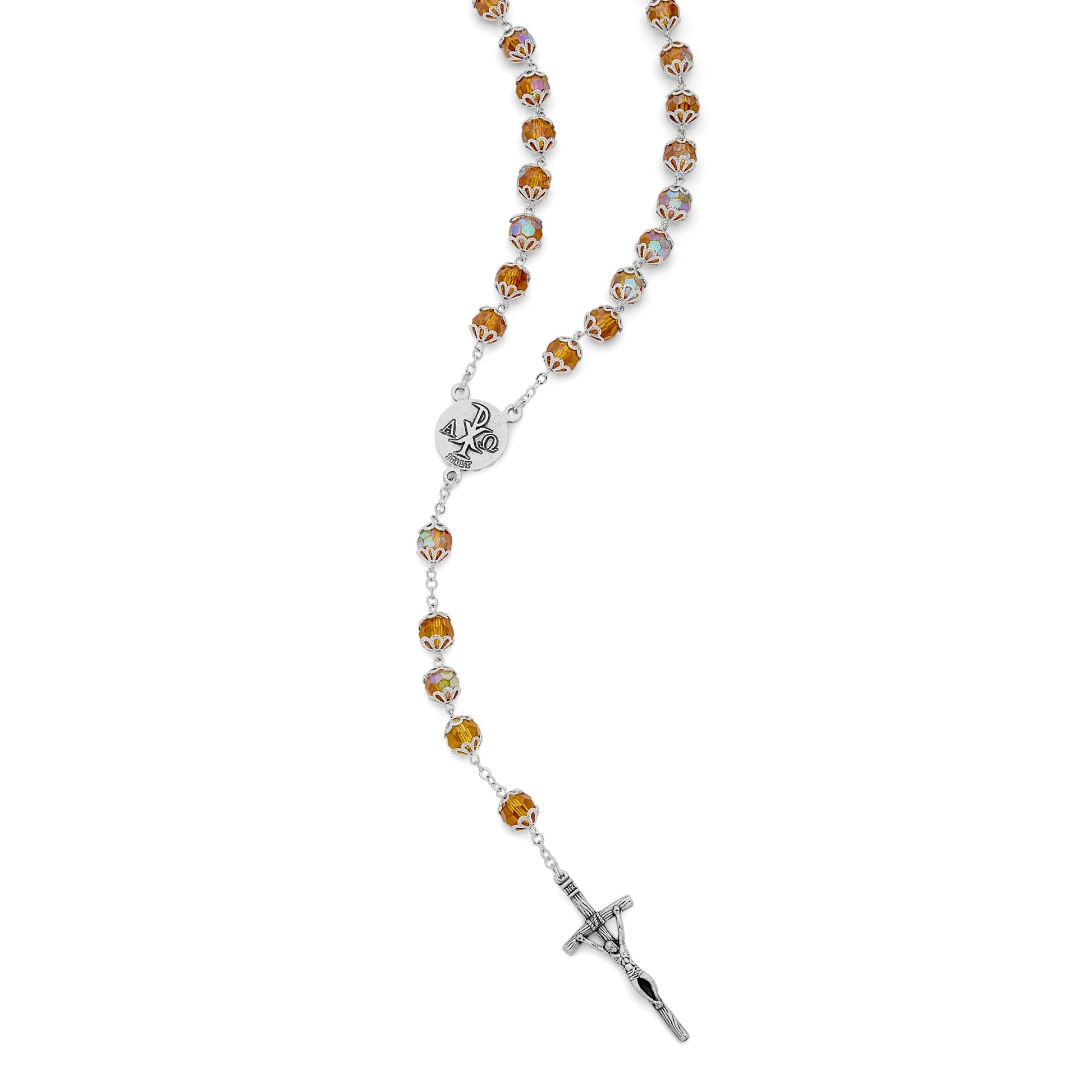 MONDO CATTOLICO Prayer Beads Totus Tuus Virgin Mary Green Crystal Rosary
