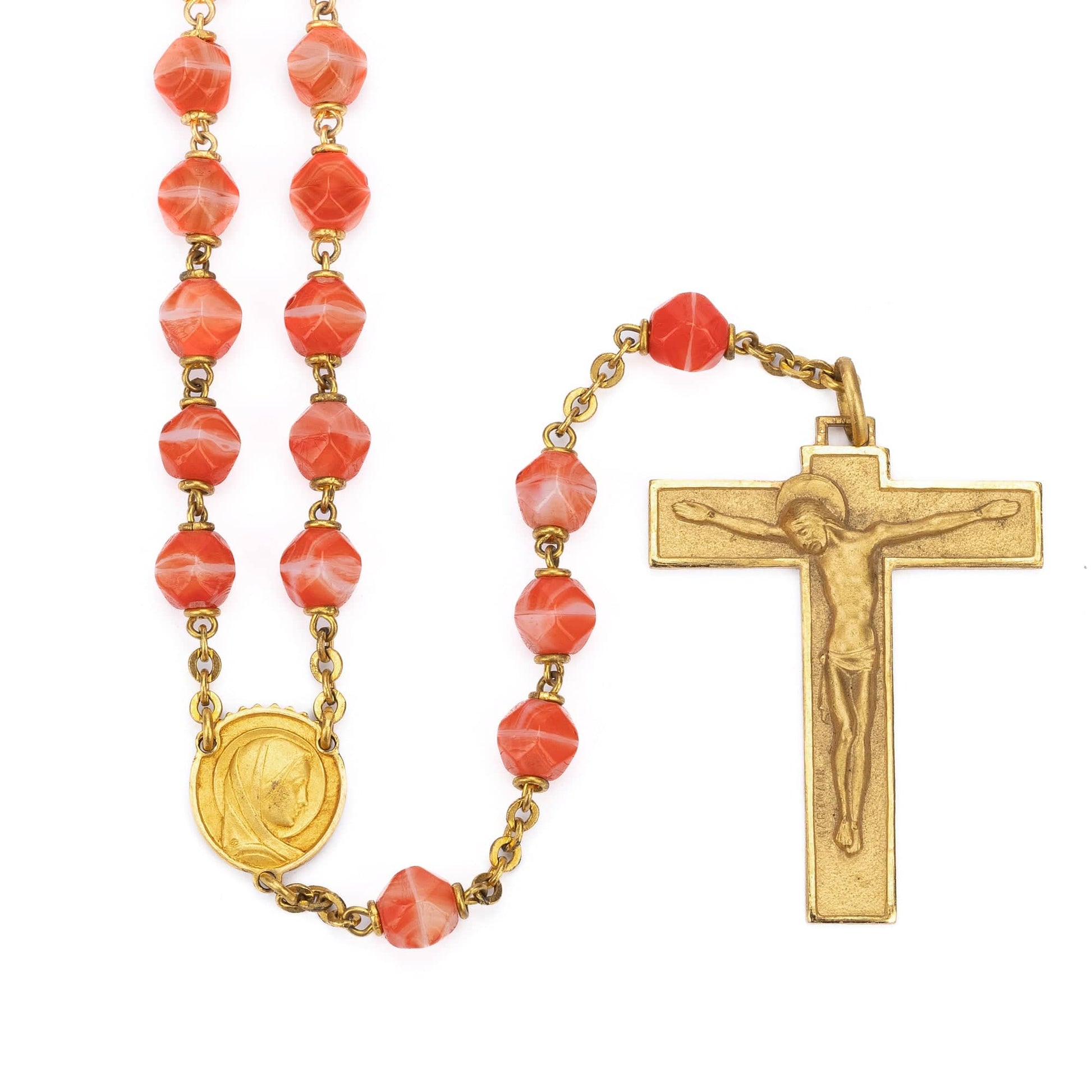 MONDO CATTOLICO Prayer Beads Traditional Orange Rosary Beads in Silver Gilt