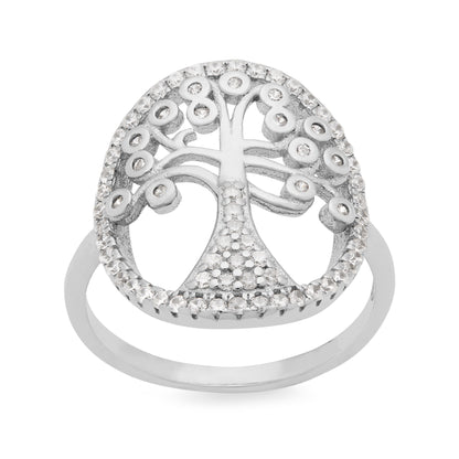MONDO CATTOLICO Tree of Life Adjustable Ring in Sterling Silver and Crystals