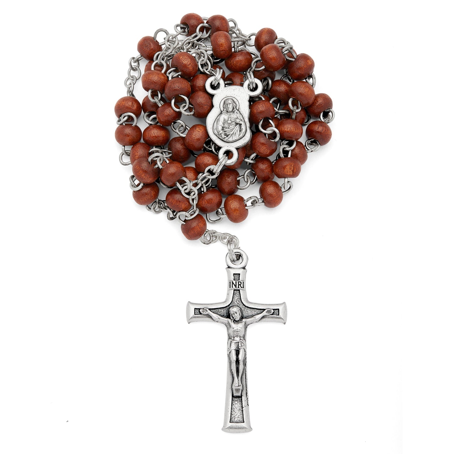 Mondo Cattolico Rosary Box 5x6 cm (1.97x2.36 in) / 3x5 mm (0.12x0.2 in) / 41 cm (16.14 in) Ulive Wood Putto Angel Rosary Case With Wood Rosary