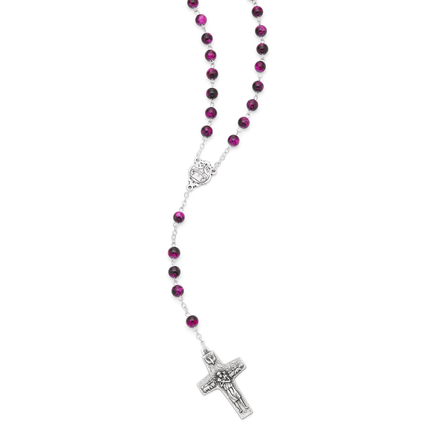 MONDO CATTOLICO ROMA Prayer Beads 45 cm (17.72 in) / 62 cm (24.41 in) / 6 mm (0.24 in) Variegated Glass Rosary with Good Shepherd Cross