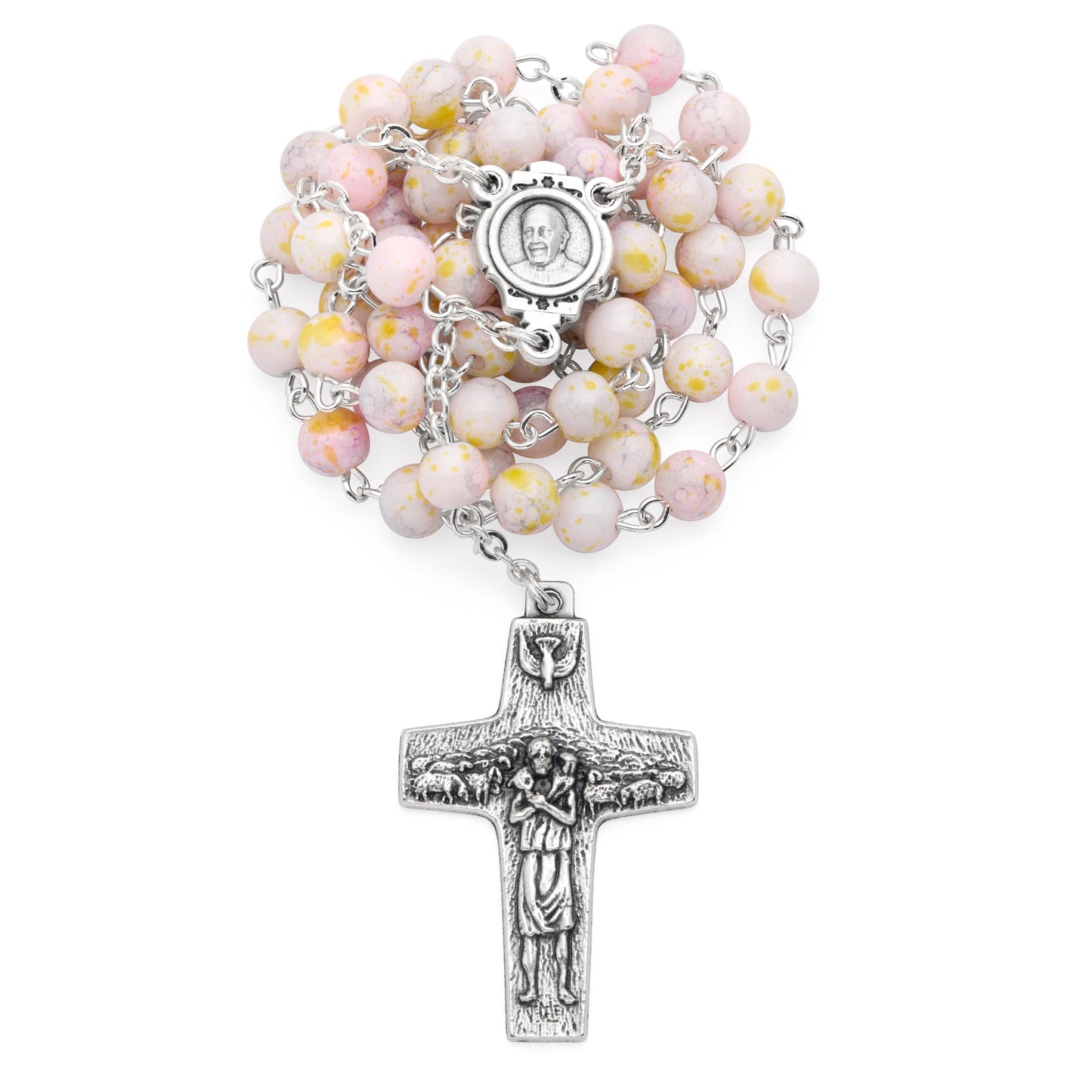 MONDO CATTOLICO ROMA Prayer Beads Variegated glass rosary with Pope Francis