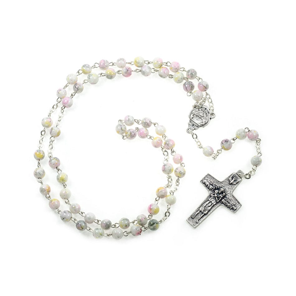 MONDO CATTOLICO Prayer Beads Variegated glass rosary with Pope Francis