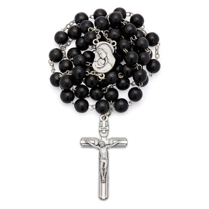 MONDO CATTOLICO ROMA Rosary 54 cm (21.26 in) / 72 cm (28.35 in) / 8 mm (0.31 in) Virgin Mary and Child Rosary with Black Wood Beads