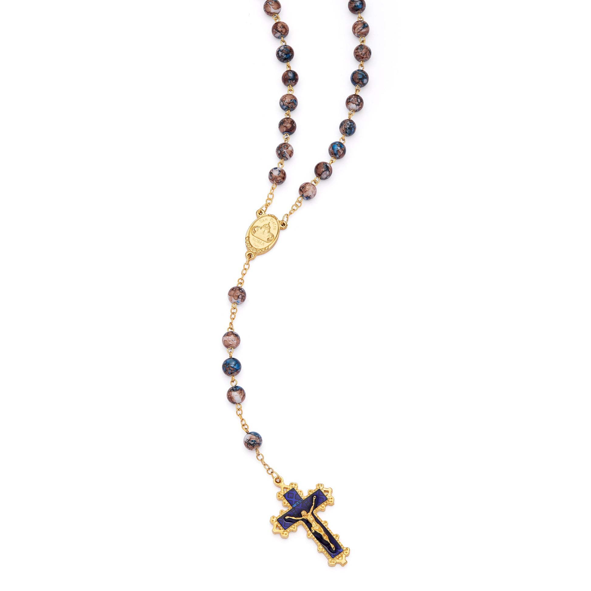 MONDO CATTOLICO ROMA Rosary 60 cm (23.62 in) / 80 cm (31.50 in) / 8 mm (0.31 in) Virgin Mary and Child Rosary with Blue and Brown Glass Beads