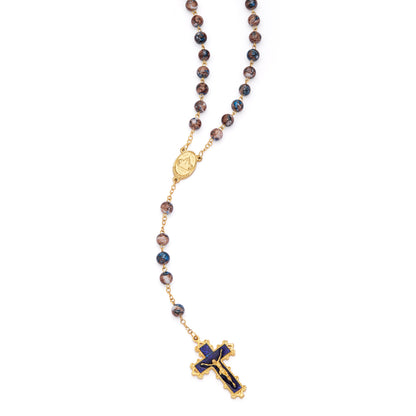 MONDO CATTOLICO ROMA Rosary 60 cm (23.62 in) / 80 cm (31.50 in) / 8 mm (0.31 in) Virgin Mary and Child Rosary with Blue and Brown Glass Beads