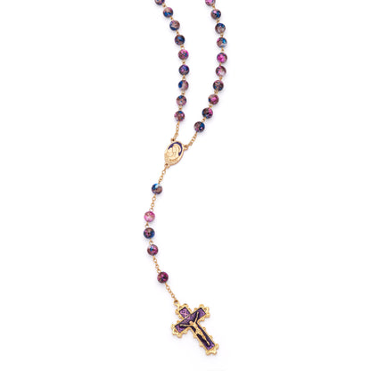 MONDO CATTOLICO ROMA Rosary 60 cm (23.62 in) / 80 cm (31.50 in) / 8 mm (0.31 in) Virgin Mary and Child Rosary with Blue and Fuchsia Glass Beads