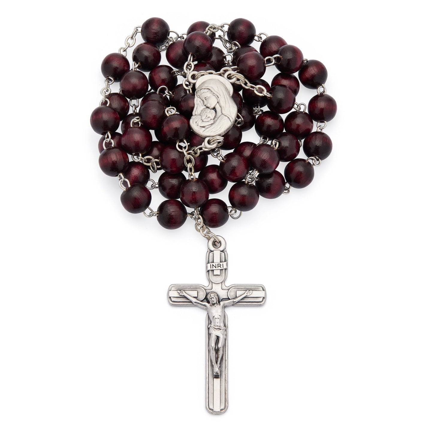 MONDO CATTOLICO ROMA Rosary 54 cm (21.26 in) / 8 mm (0.31 in) / 72 cm (28.35 in) Virgin Mary and Child Rosary with Dark Brown Wood Beads