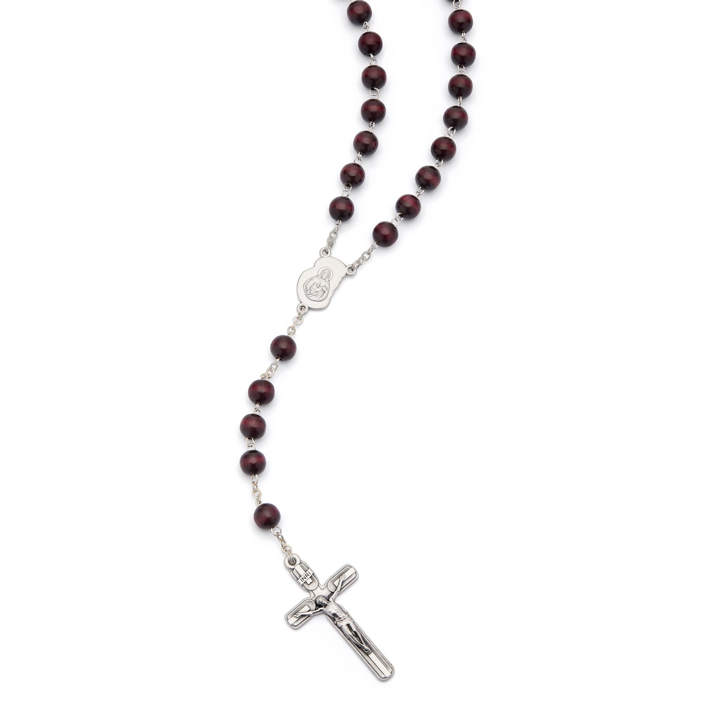 MONDO CATTOLICO ROMA Rosary 54 cm (21.26 in) / 8 mm (0.31 in) / 72 cm (28.35 in) Virgin Mary and Child Rosary with Dark Brown Wood Beads