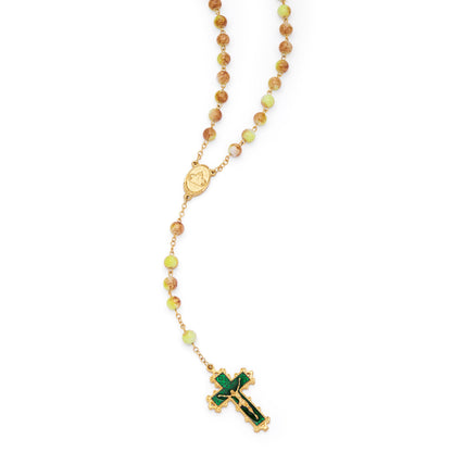 MONDO CATTOLICO ROMA Rosary 60 cm (23.62 in) / 80 cm (31.50 in) / 8 mm (0.31 in) Virgin Mary and Child Rosary with Green and Yellow Glass Beads