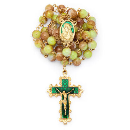 MONDO CATTOLICO ROMA Rosary 60 cm (23.62 in) / 80 cm (31.50 in) / 8 mm (0.31 in) Virgin Mary and Child Rosary with Green and Yellow Glass Beads