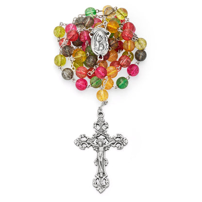 MONDO CATTOLICO ROMA Rosary 56 cm (22.05 in) / 74 cm (29.13 in) / 8 mm (0.31 in) Virgin Mary and Child Rosary with Multicolor Glitter Beads