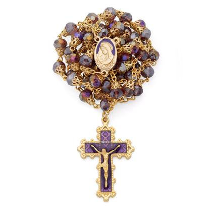 MONDO CATTOLICO ROMA Rosary 64 cm (25.20 in) / 88 cm (34.65 in) / 8 mm (0.31 in) Virgin Mary and Child Rosary with Purple Balloon-shape Crystal Beads