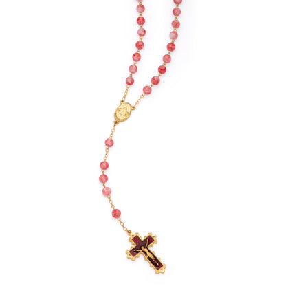 MONDO CATTOLICO ROMA Rosary 60 cm (23.62 in) / 80 cm (31.50 in) / 8 mm (0.31 in) Virgin Mary and Child Rosary with Red Coral Glass Beads