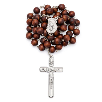 MONDO CATTOLICO ROMA Rosary 54 cm (21.26 in) / 8 mm (0.31 in) / 72 cm (28.35 in) Virgin Mary and Child Rosary with Wood Beads