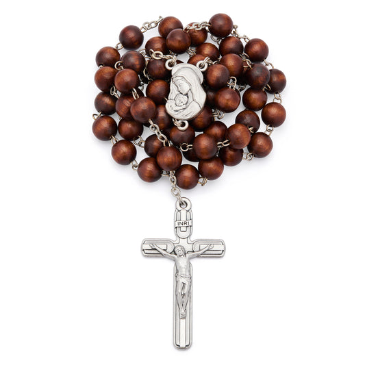 MONDO CATTOLICO ROMA Rosary 54 cm (21.26 in) / 8 mm (0.31 in) / 72 cm (28.35 in) Virgin Mary and Child Rosary with Wood Beads