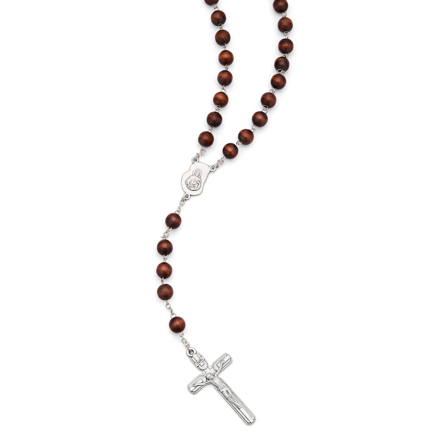 MONDO CATTOLICO ROMA Rosary 54 cm (21.26 in) / 8 mm (0.31 in) / 72 cm (28.35 in) Virgin Mary and Child Rosary with Wood Beads