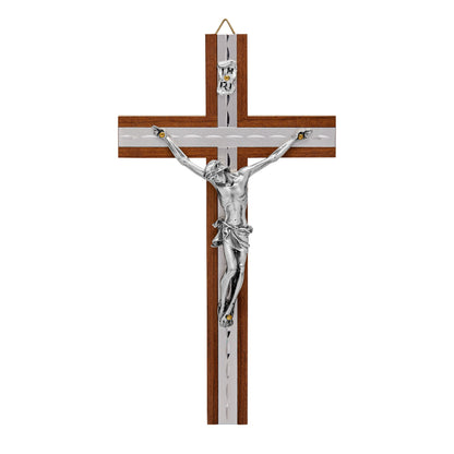 Mondo Cattolico Walnut Crucifix With Inlays and Silvered Details