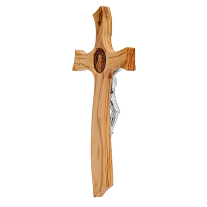 MONDO CATTOLICO 30 cm (11.81 in) Wavy Olive Wood Saint Benedict Crucifix