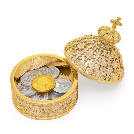 MONDO CATTOLICO ROMA Arras 10 cm (3.94 in) / 8.50 cm (3.35 in) / 3 cm (1.18 in) Wedding Arras Coins with St. Peter’s Dome Case
