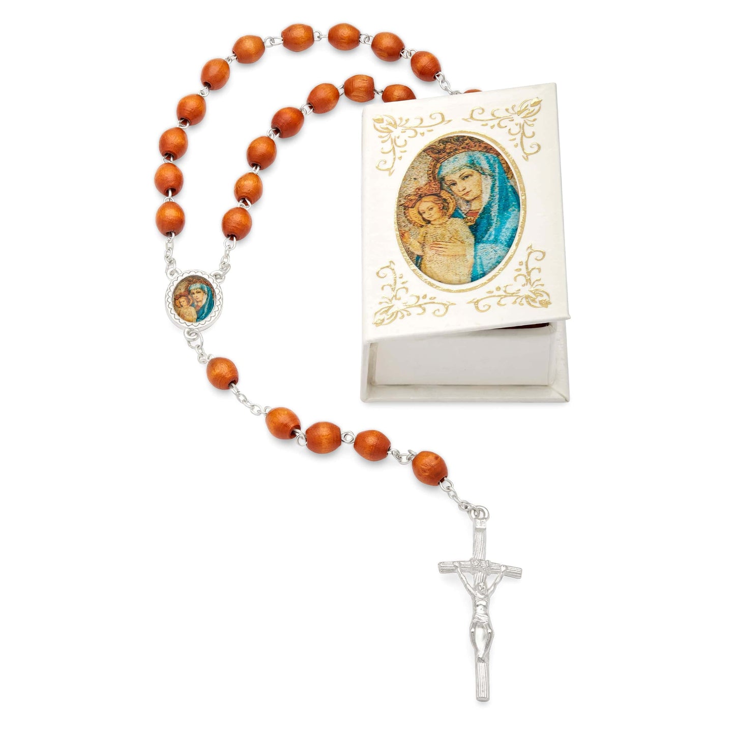 MONDO CATTOLICO Prayer Beads 53 cm (20.90 in) / 7 mm (0.30 in) White Box and Rosary with Mater Ecclesiae Virgin