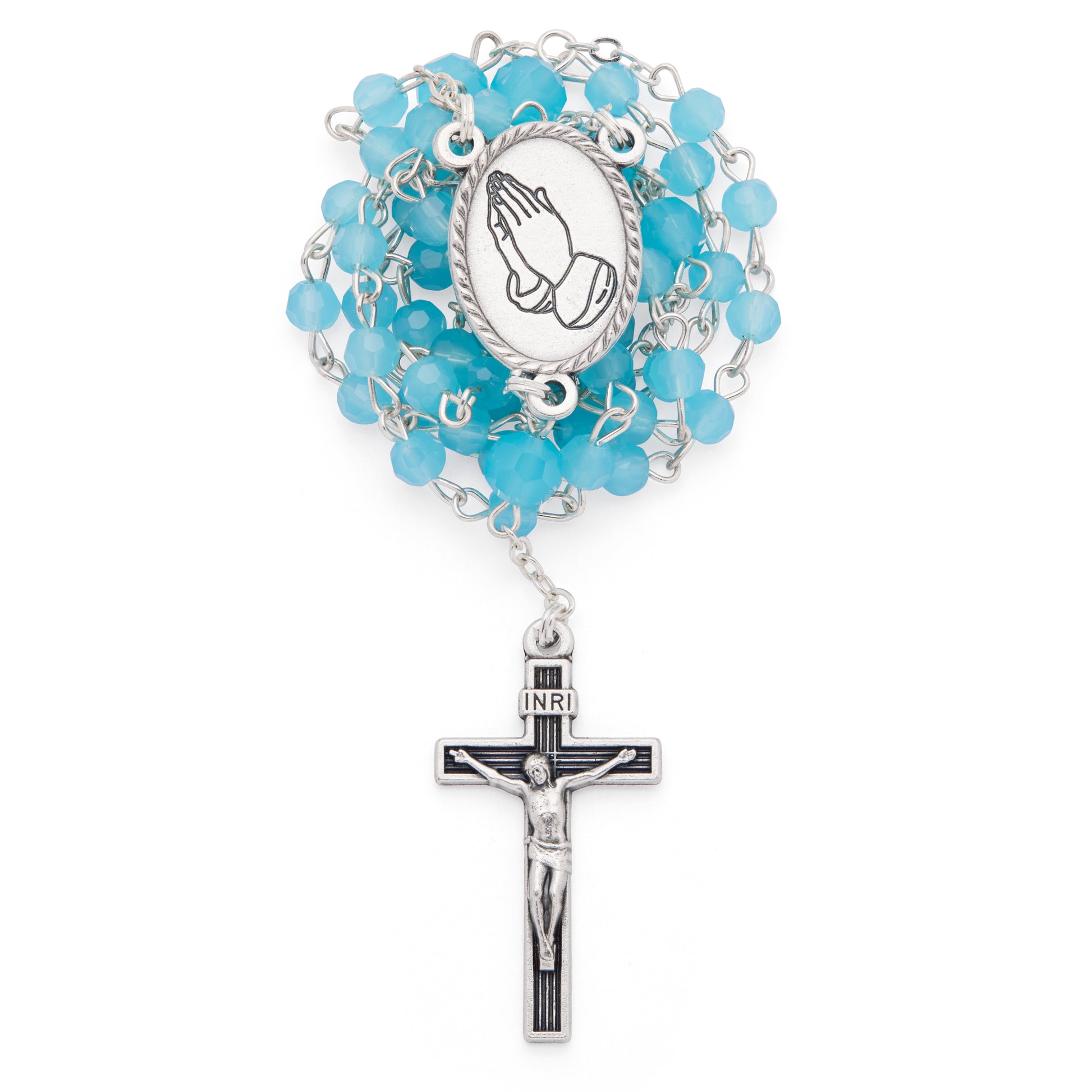 MONDO CATTOLICO ROMA Rosary Box 4 x 4.5 cm (1.57 x 1.77 in) / 42 cm (16.54 in) / 4 mm (0.16 in) White Enamel Pope Leo XIV Rosary Case with Light Blue Rosary