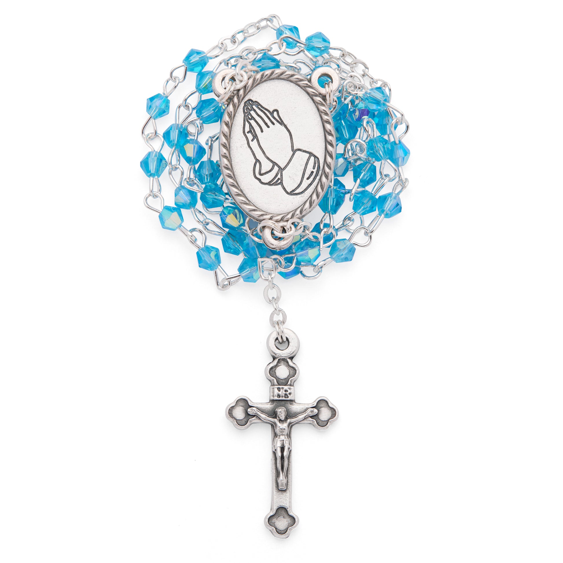 MONDO CATTOLICO ROMA Rosary Box 3 x 3.5 cm (1.18 x 1.38 in) / 42 cm (16.54 in) / 3 mm (0.12 in) White Enameled Pope Leo XIV Rosary Case with Light Blue Rosary