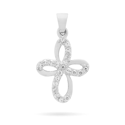 Mondo Cattolico Pendant 13 mm (0.51 in) White Gold Bow Cross With Cubic Zirconia