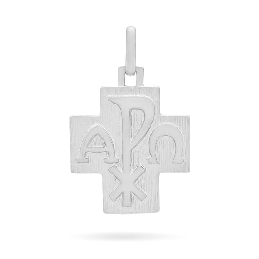 Mondo Cattolico Pendant 15 mm (0.59 in) White Gold Cross-shaped Chi Rho Medal With Pope Francis in the Back