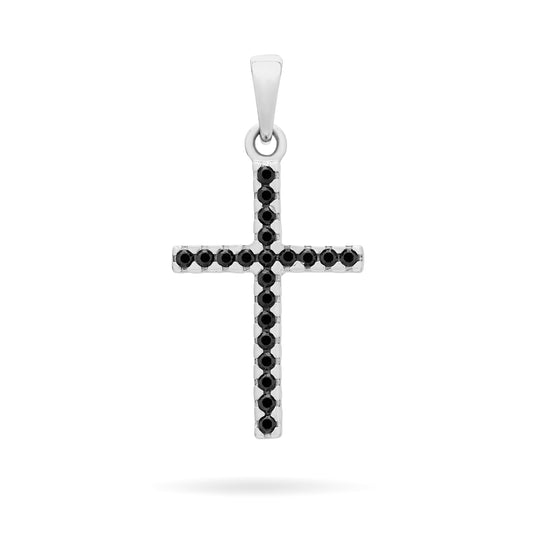 Mondo Cattolico Pendant 22 mm (0.87 in) White Gold Double-sided Cross Pendant With Black and White Cubic Zirconia