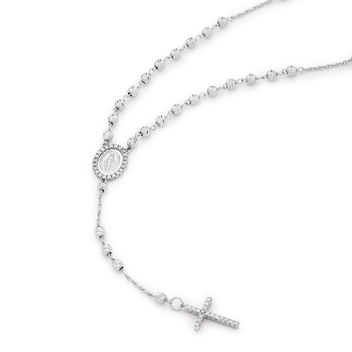 MONDO CATTOLICO Prayer Beads 22.5 cm (8.85 in) / 2.7 mm (0.10 in) White Gold Faceted Beads Rosary