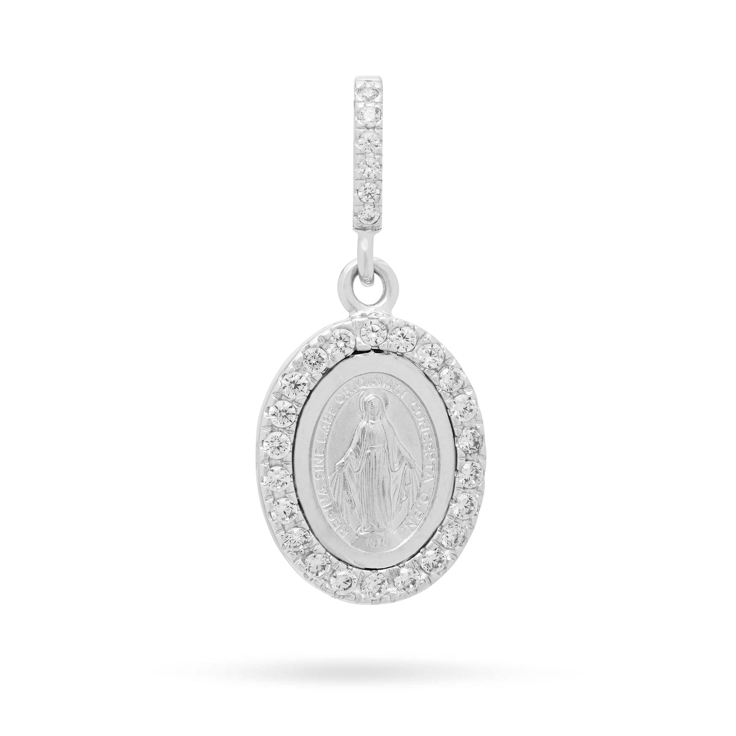 MONDO CATTOLICO Jewelry White Gold Miraculous Oval Medal Zircons