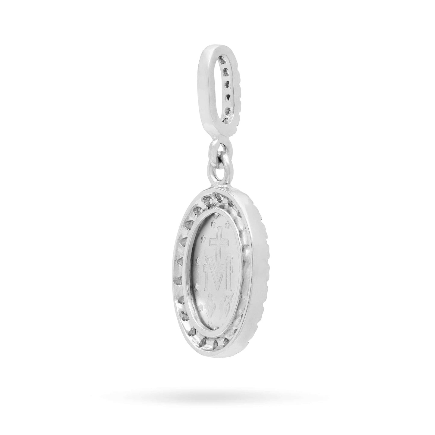 MONDO CATTOLICO Jewelry White Gold Miraculous Oval Medal Zircons
