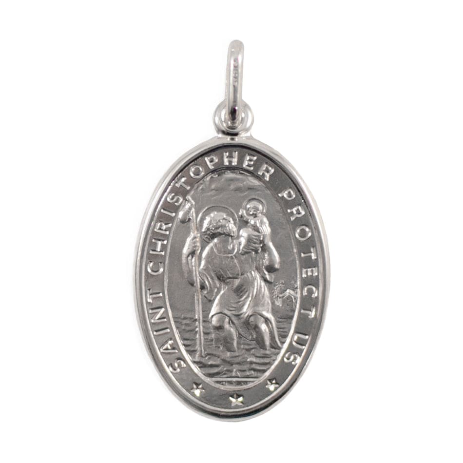 MONDO CATTOLICO White Gold Oval Medal of Saint Christopher