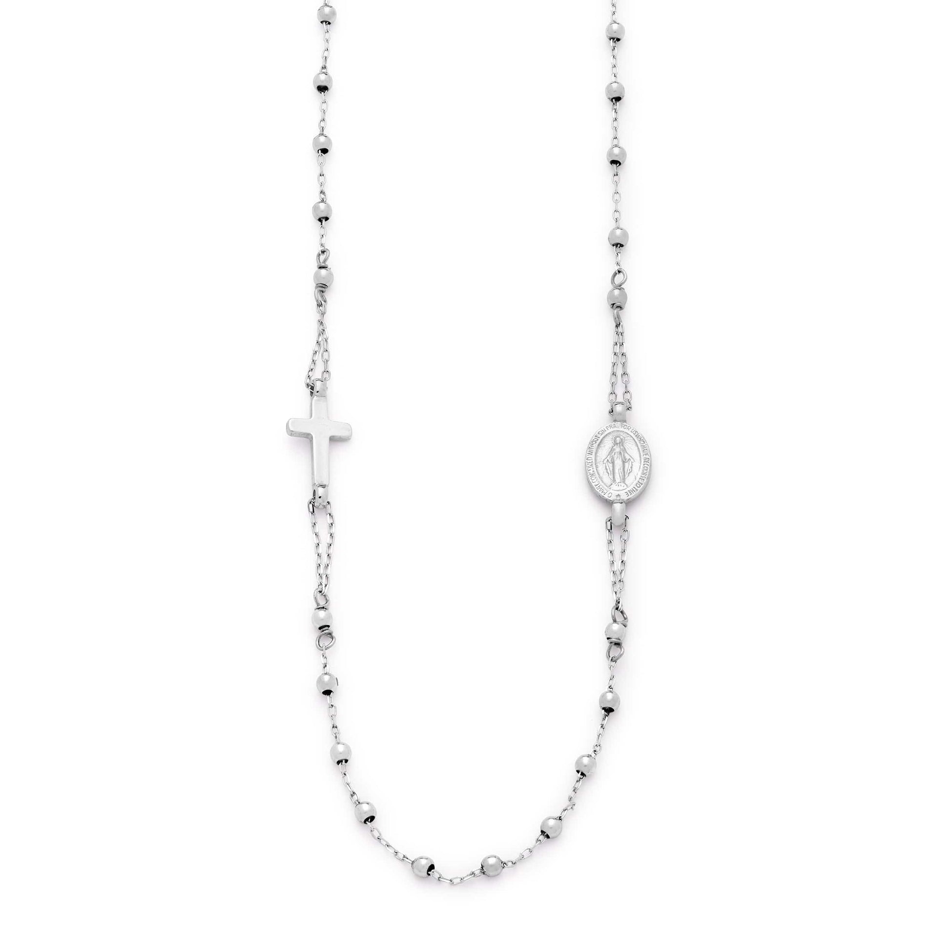 MONDO CATTOLICO Prayer Beads 23 cm (9.0 in) / 1 mm (0.03 in) White Gold Simple Rosary Beads Necklace