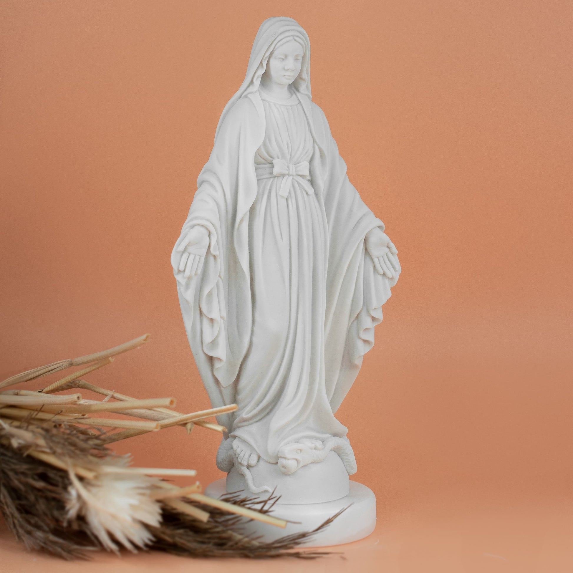 MONDO CATTOLICO White Marble Dust Statue of Miraculous Mary