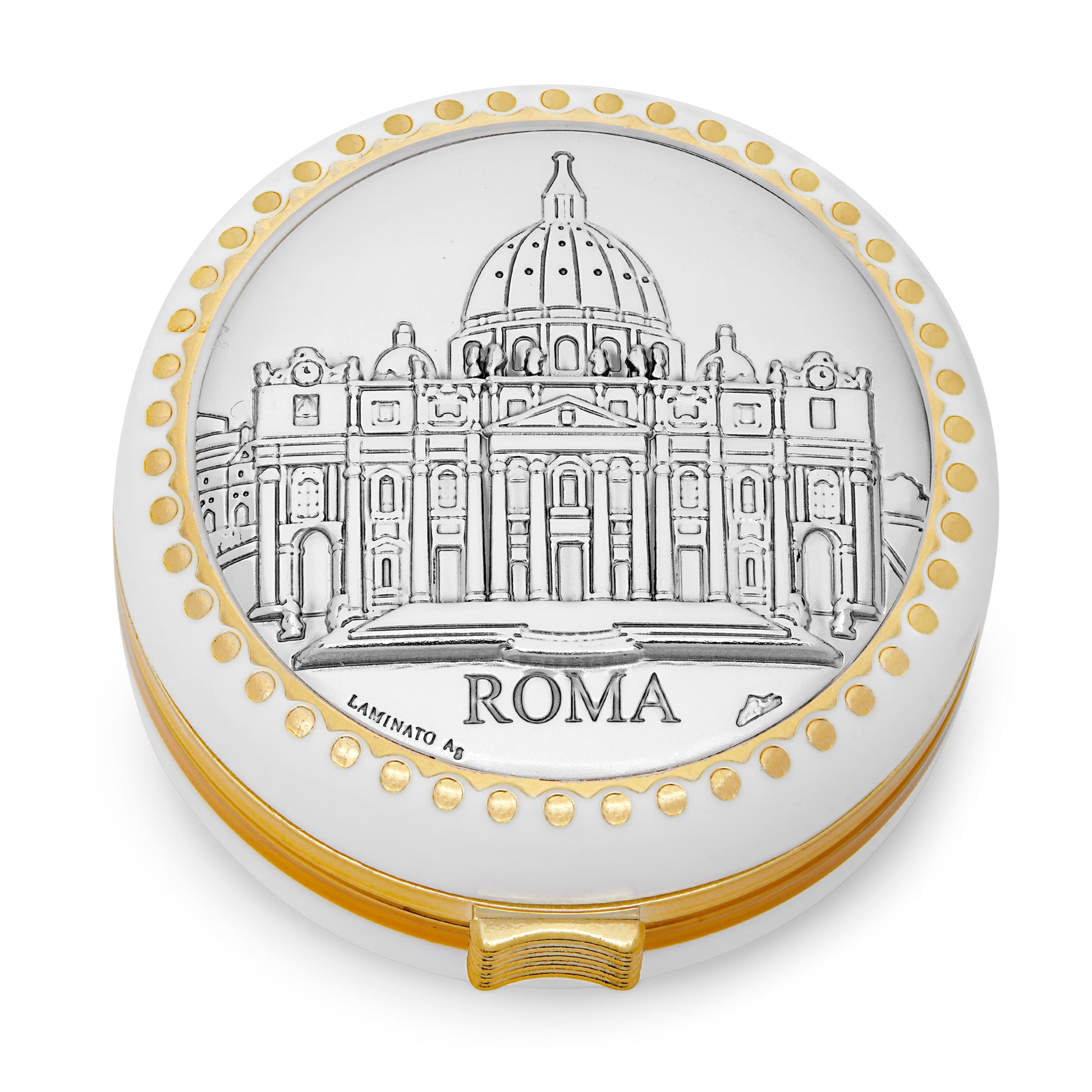 Mondo Cattolico Rosary Box White Rosary Box of St. Peter's Basilica With Metal Plaque