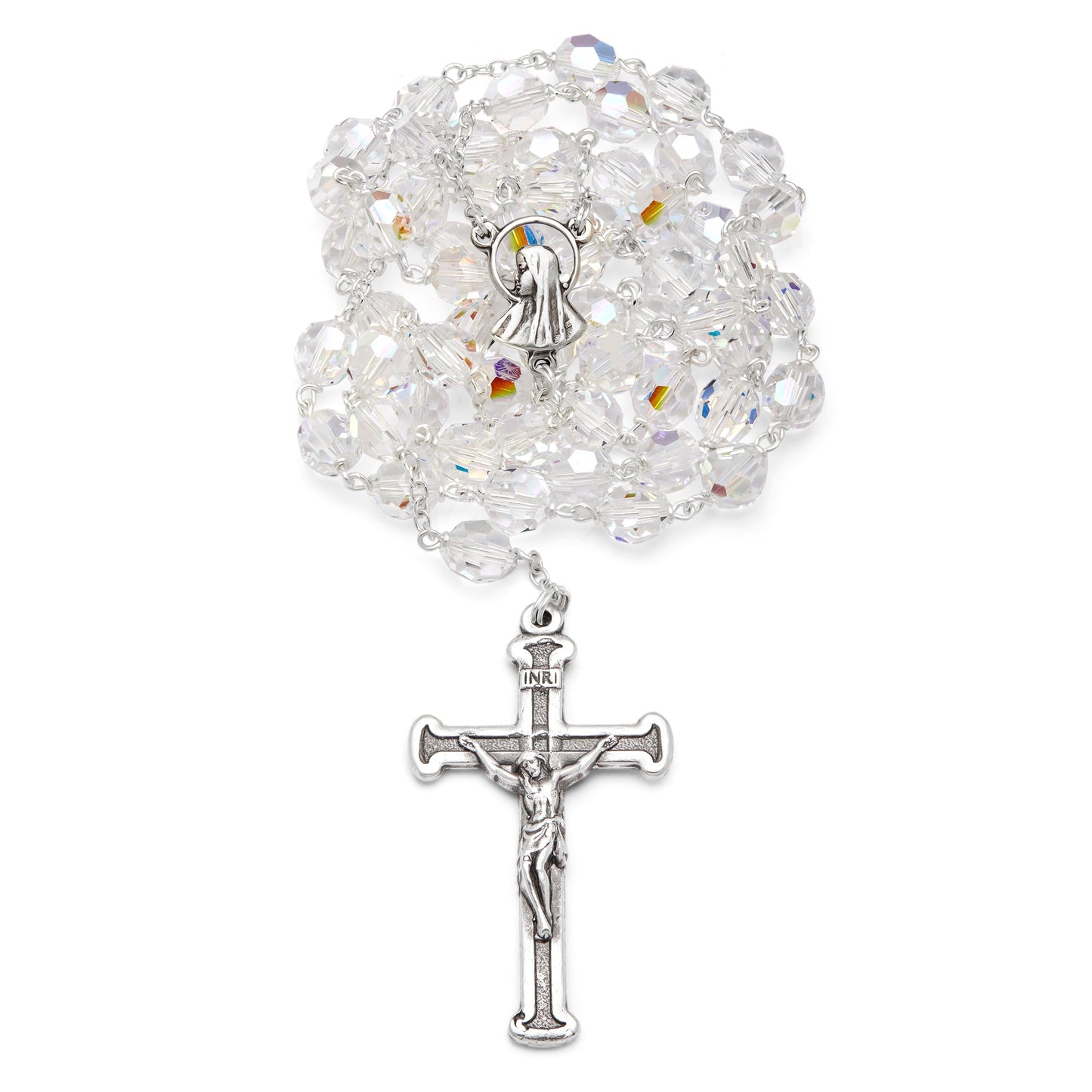 MONDO CATTOLICO Prayer Beads 43 cm (16.9 in) / 6 mm (0.23 in) White Swarovski Crystal Rosary in Sterling Silver