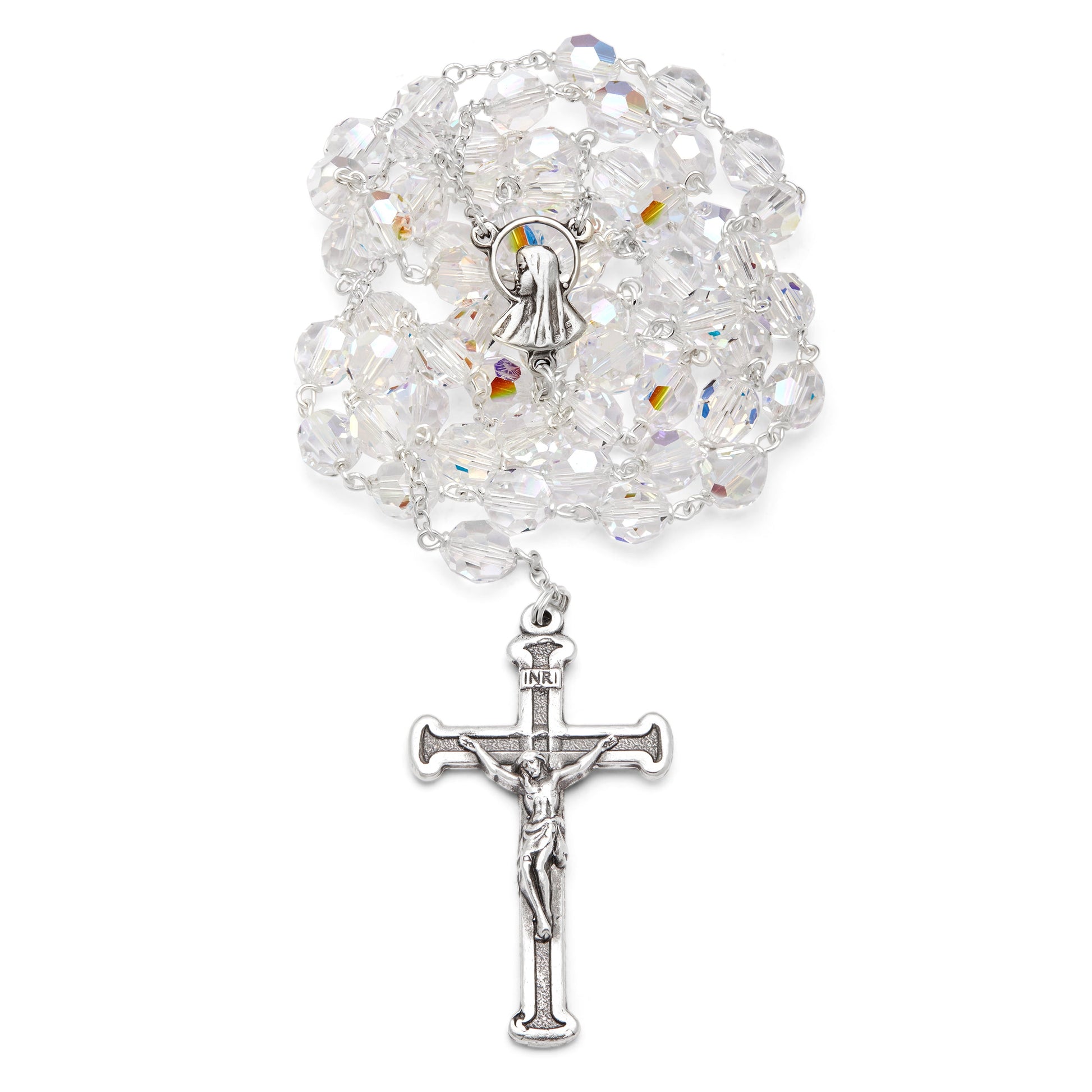 Rosary Beads, Ornate Crucifix, Blessed Mother Centerpiece, 5MM Swarovski  Crystal Beads