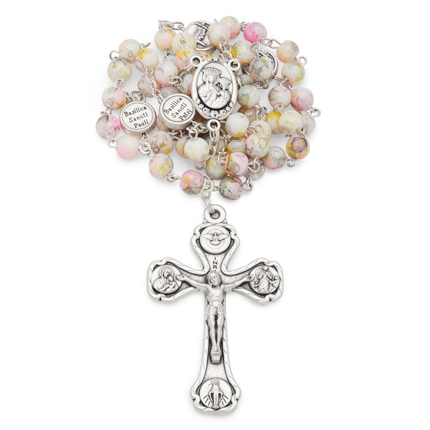 MONDO CATTOLICO Prayer Beads 48 cm (18.9 in) / 6 mm (0.24 in) White Variegated Five Decades Rosary
