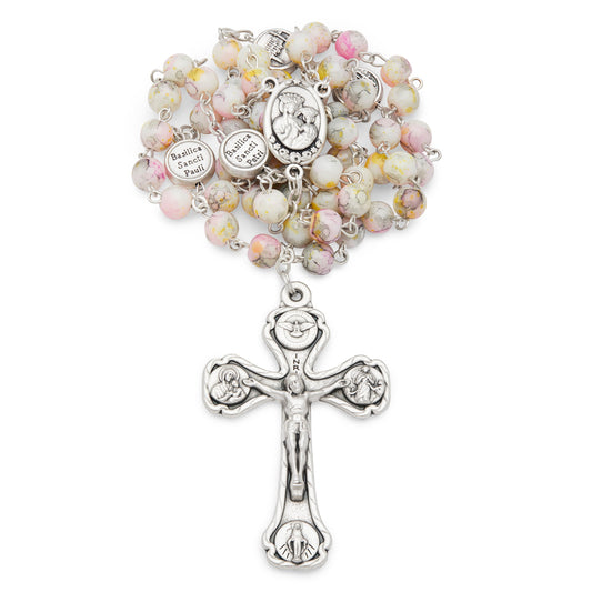 MONDO CATTOLICO Prayer Beads 48 cm (18.9 in) / 6 mm (0.24 in) White Variegated Five Decades Rosary