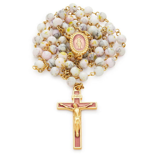 MONDO CATTOLICO Prayer Beads 47 cm (18.5 in) / 6 mm (0.24 in) White variegated glass rosary